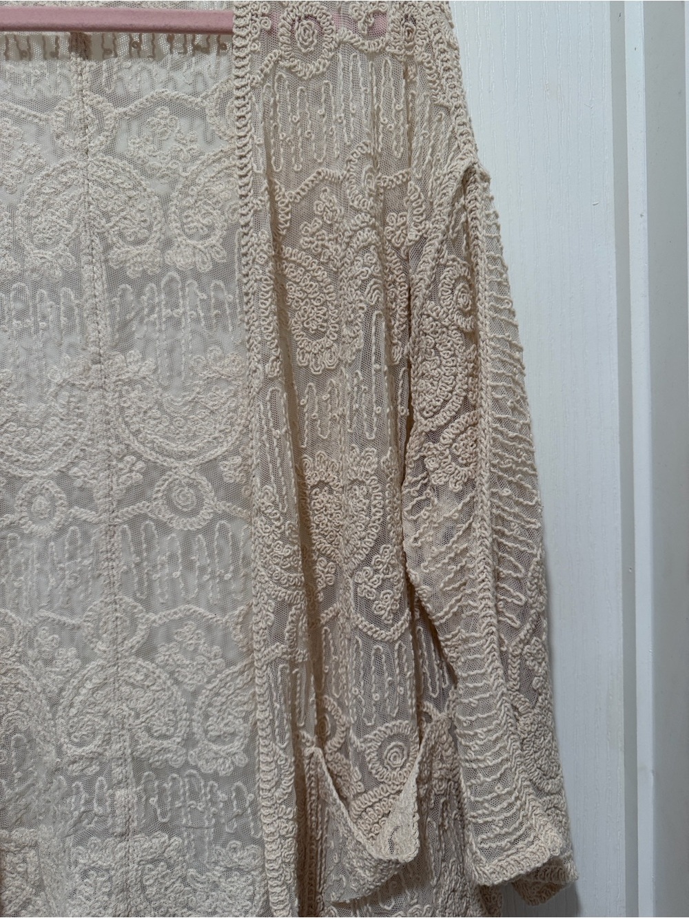 Zara Beige Crochet Lace Kimono Cardigan